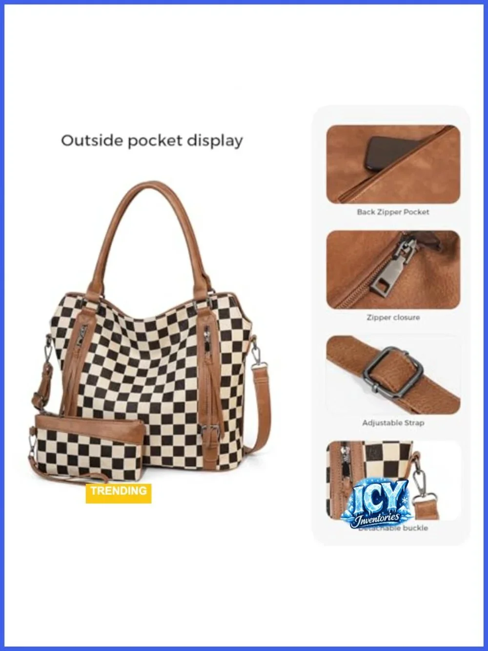 Large Checkered Hobo Tote Bag for Women Faux Leather Canvas Shoulder Purse